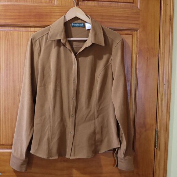 Harve Bernard Vintage Brown Button Down Shirt 90s Phoebe Buffay Shirt Jacket Med - Picture 2 of 9